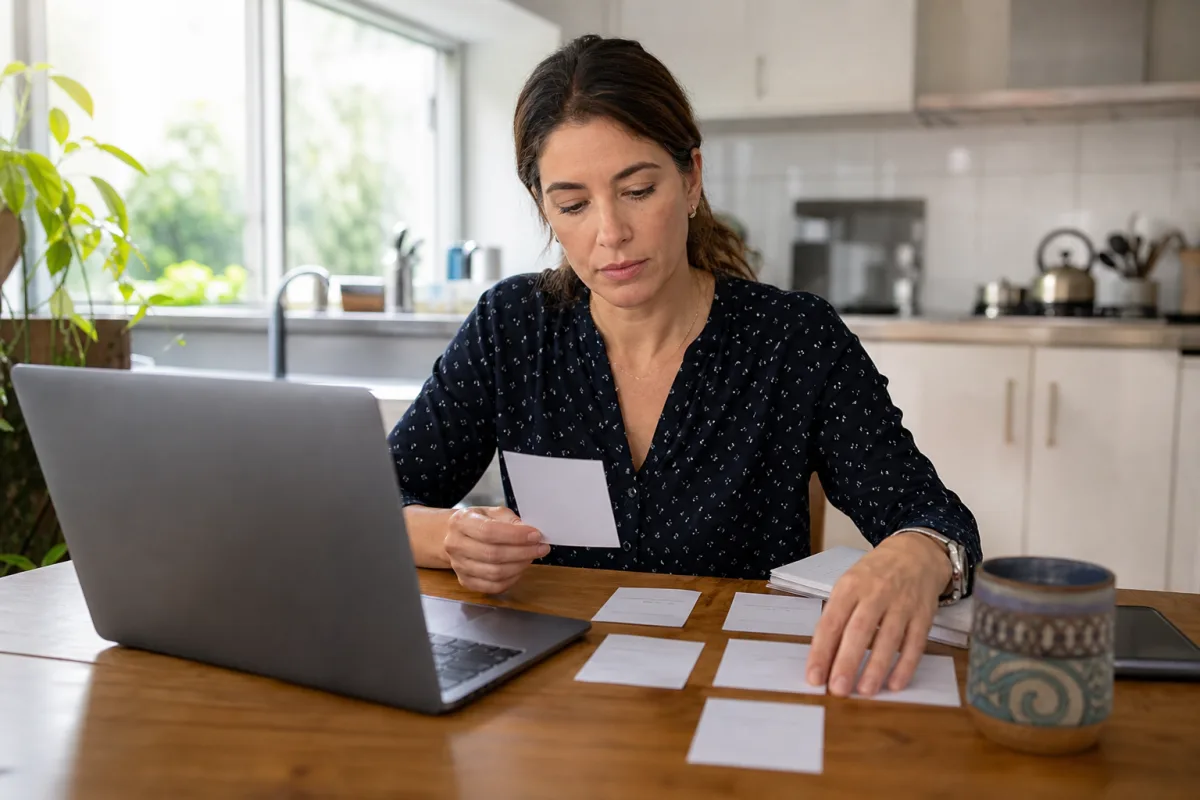 A home worker reviewing competing deadlines before speaking with a manager