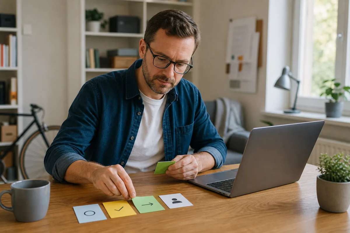 A remote worker preparing a concise project update at home